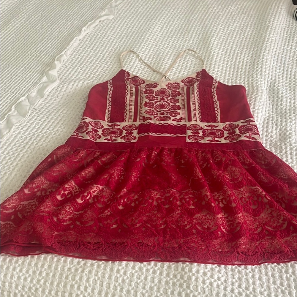 Free People Red and Cream Mini Dress